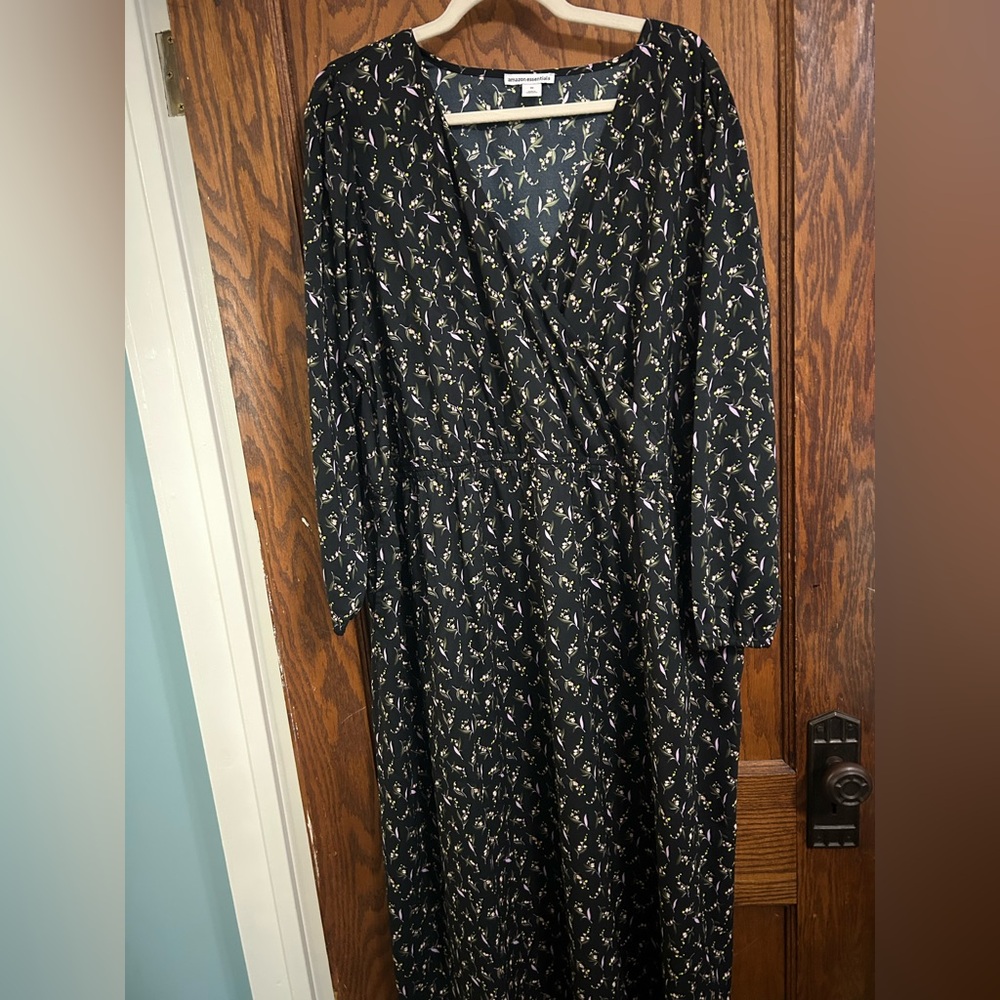 Amazon Essentials Black Floral Long Sleeve Dress NWT